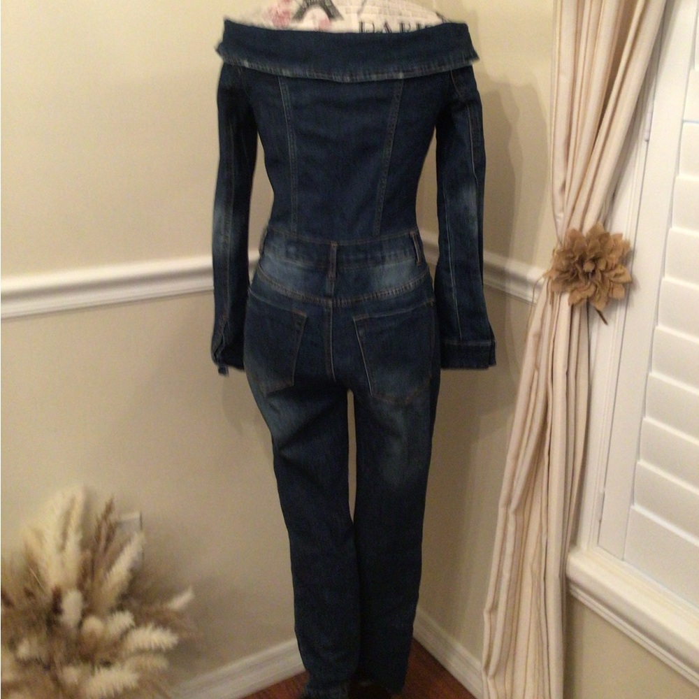 VENUS Denim Off-Shoulder Jumpsuit - Picture 3 of 9